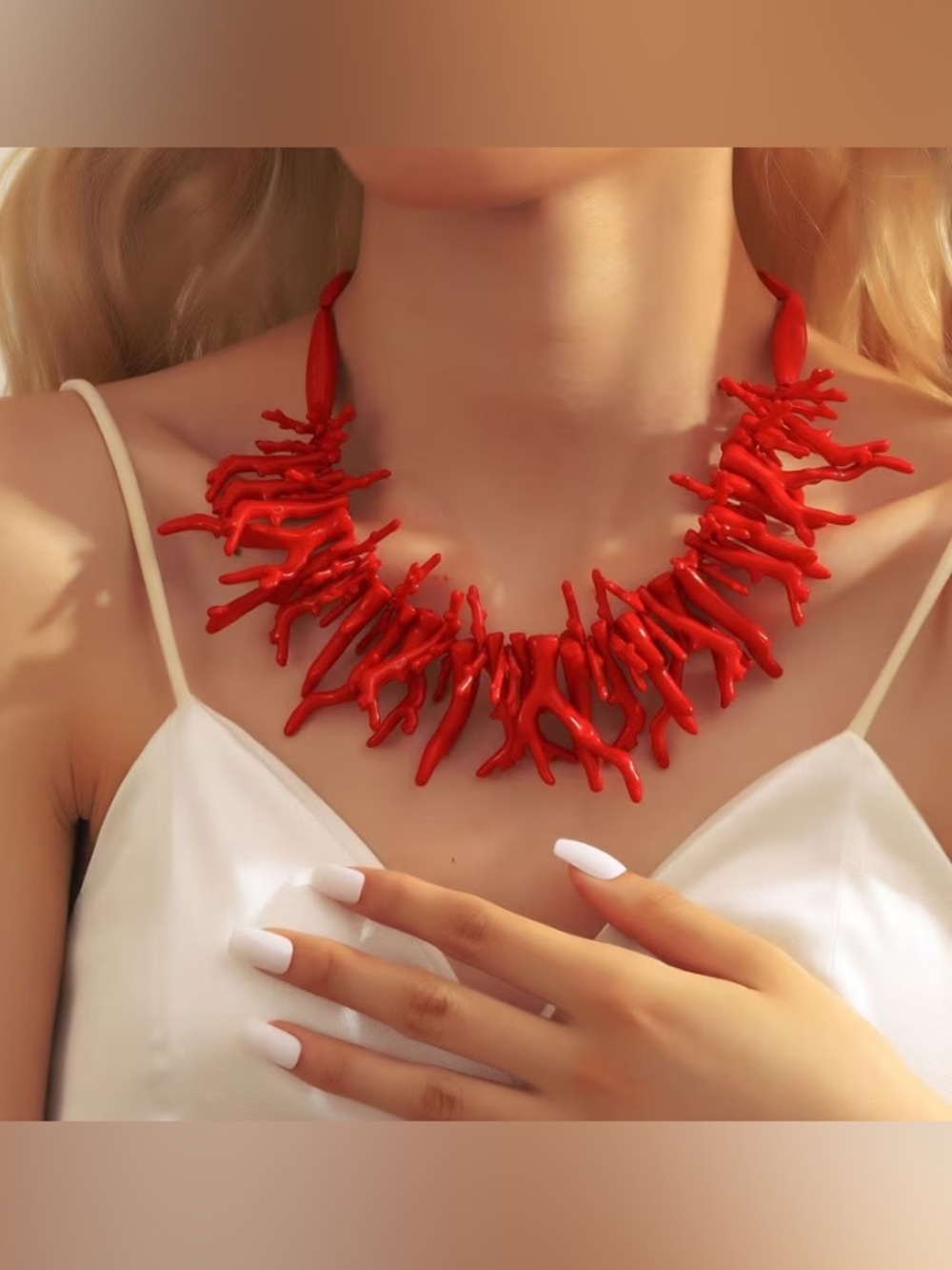 Red Coral Branch Statement Necklace - Women Jewelry